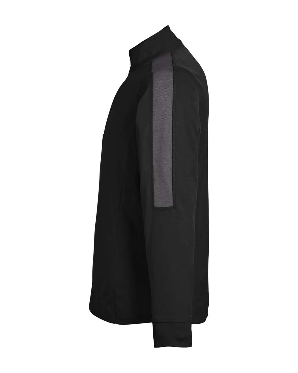 Left View of Black/ Carbon Men's Market Snag Protect Mesh Colorblock Quarter-Zip Pullover - CE404