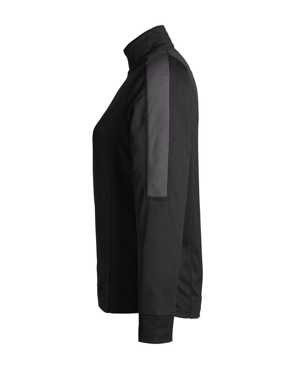 Left View of Black/ Carbon Women's Market Snag Protect Mesh Colorblock Quarter-Zip Pullover - CE404W