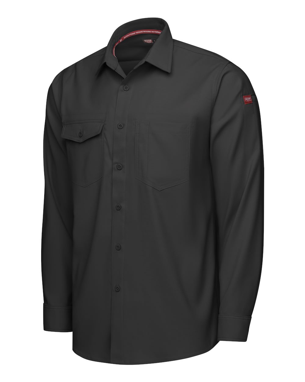 Left View of Black Cooling Long Sleeve Work Shirt - Tall Sizes - TSM4T