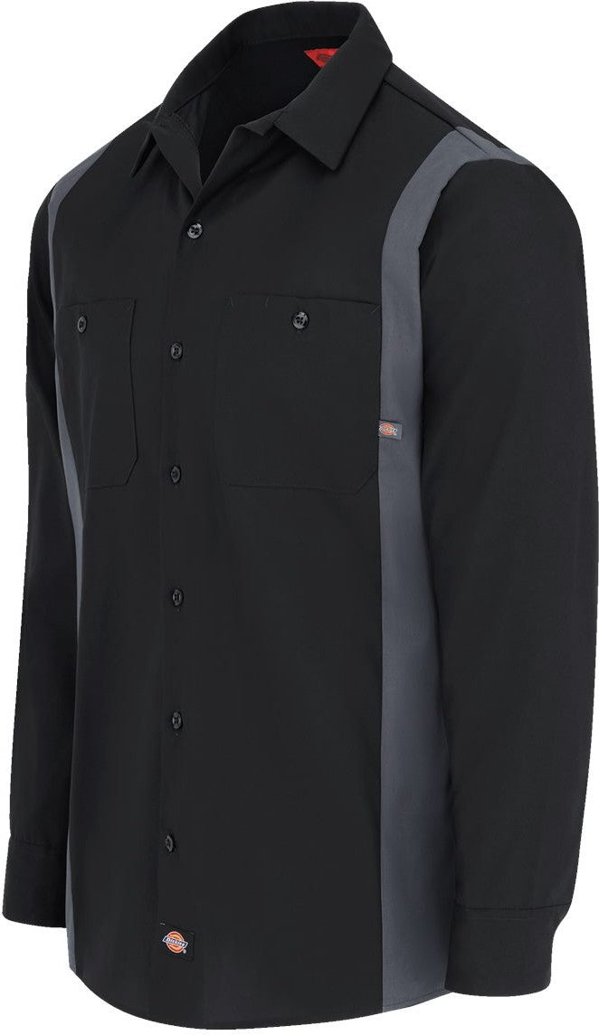 Left View of Black/ Dark Charcoal Industrial Colorblocked Long Sleeve Shirt - Tall Sizes - 5524T