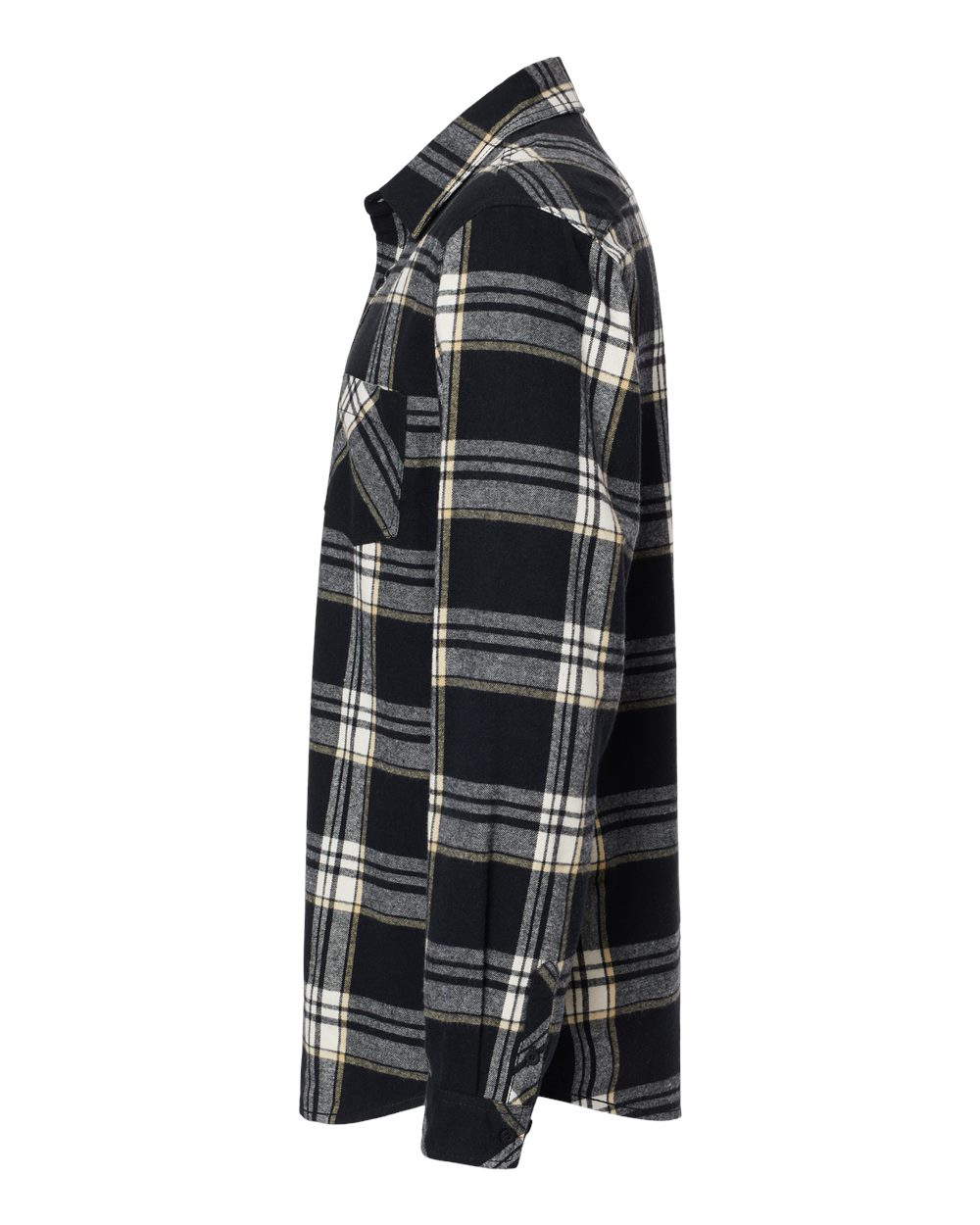Left View of Black/ Ecru Open Pocket Flannel Shirt - 8212