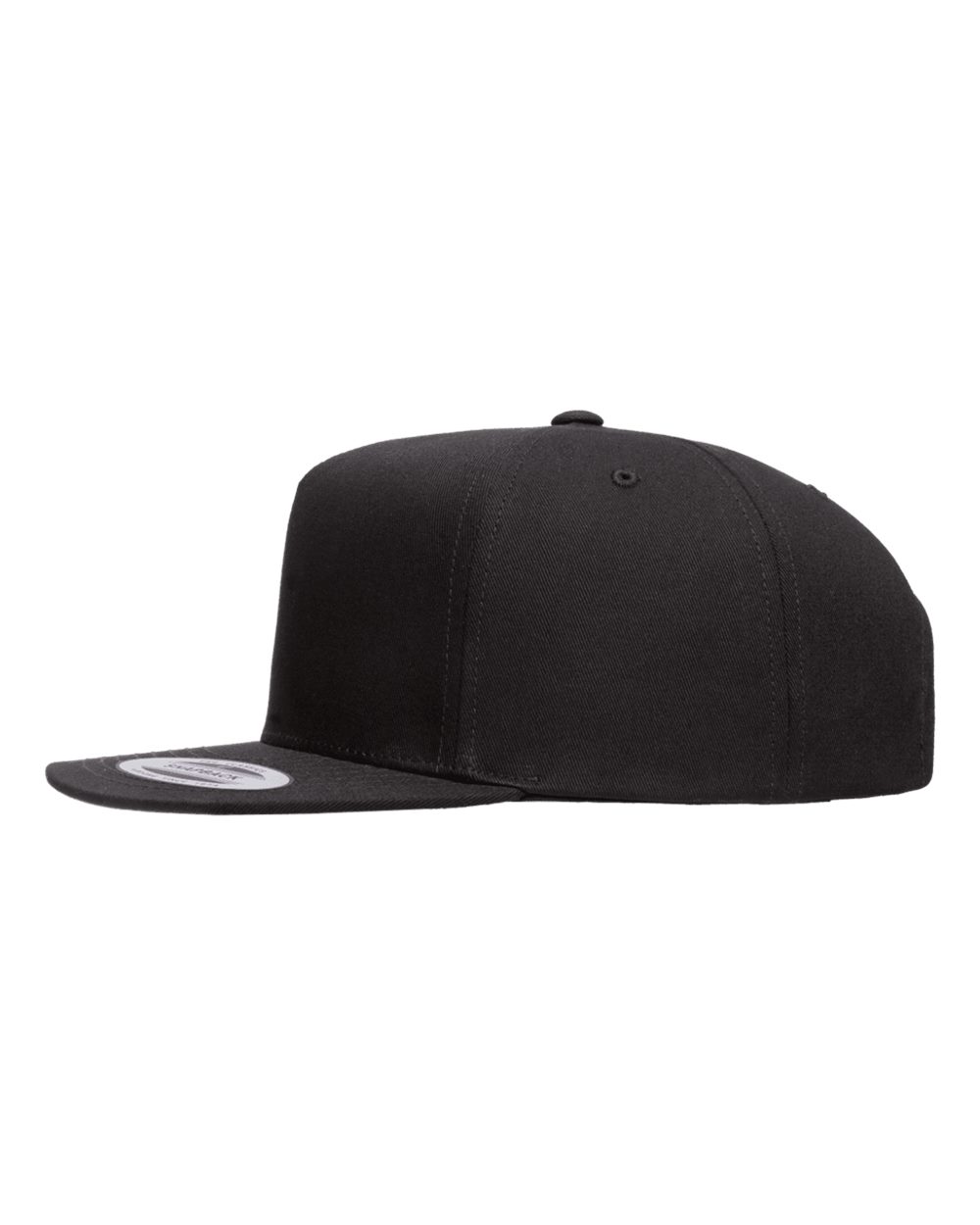 Left View of Black Five-Panel Cotton Twill Snapback Cap - 6007