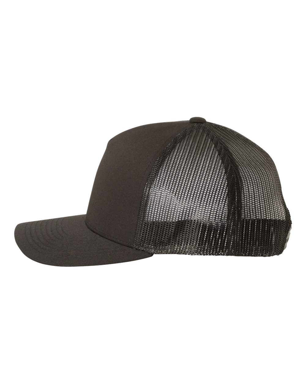 Left View of Black Five-Panel Retro Trucker Cap - 6506