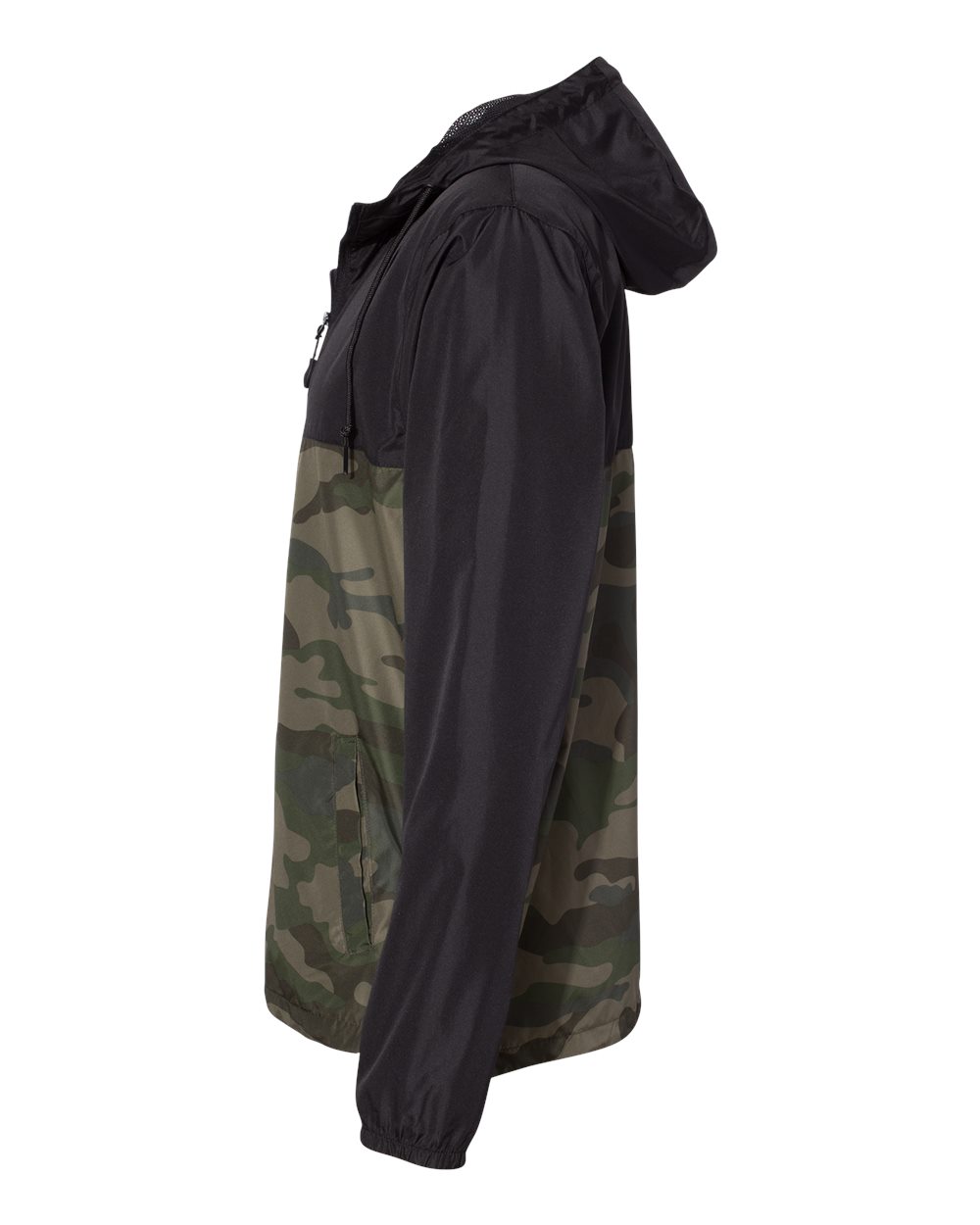 Left View of Black/ Forest Camo Lightweight Windbreaker Full-Zip Jacket - EXP54LWZ