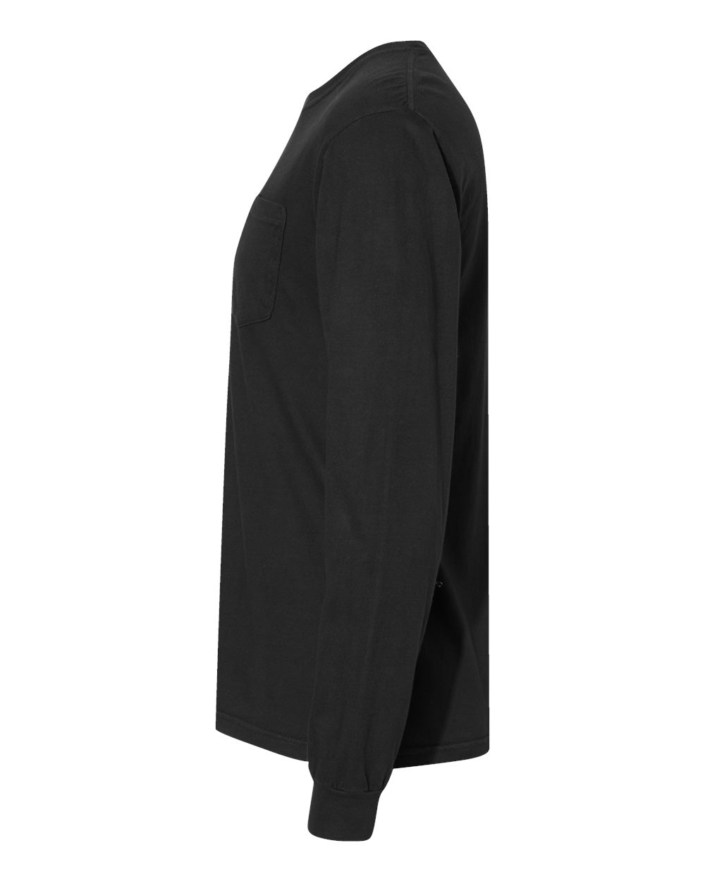 Left View of Black Garment-Dyed Heavyweight Long Sleeve Pocket T-Shirt - 4410