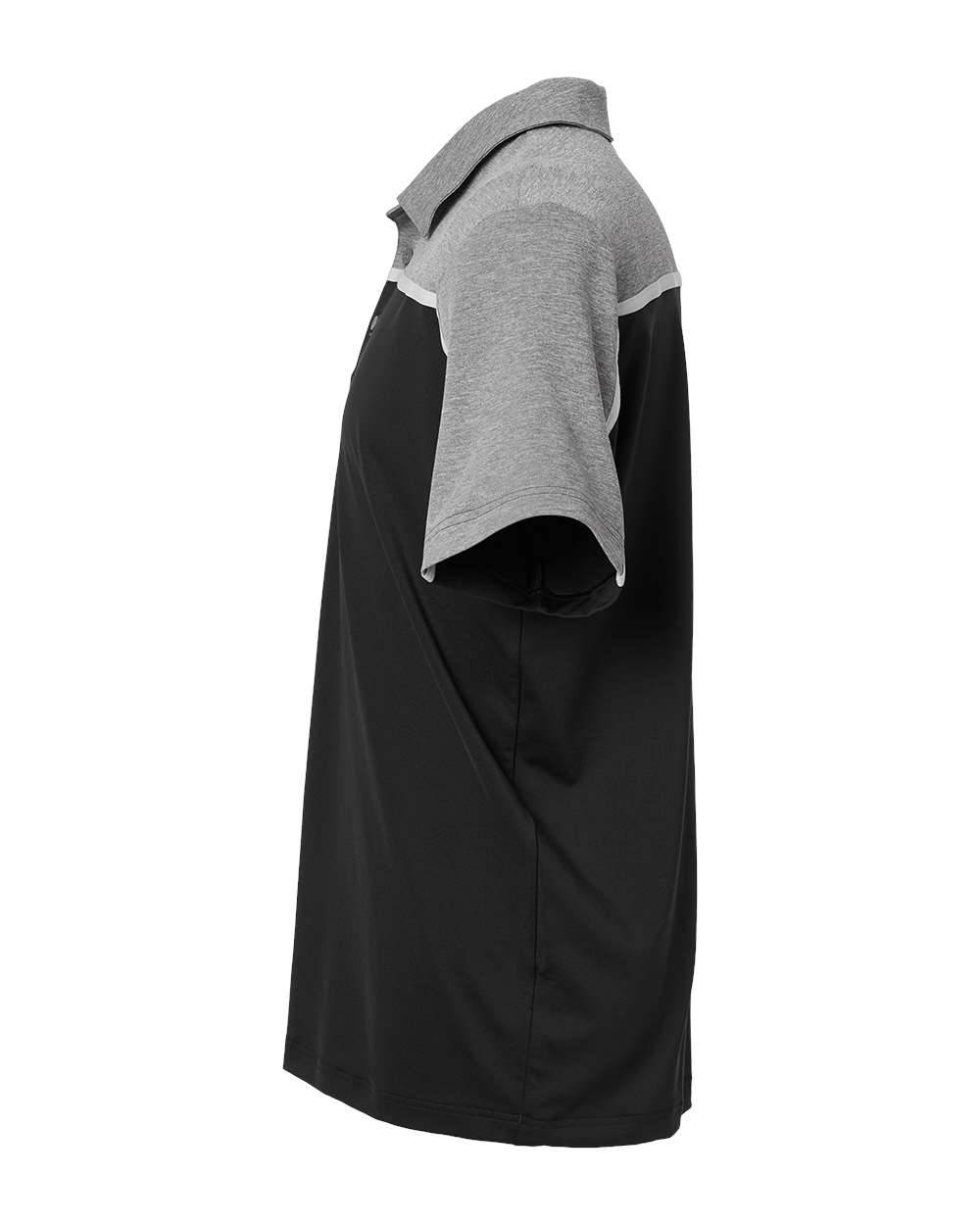 Left View of Black/ Grey Two/ Grey Five Melange Ultimate Colorblocked Polo - A512