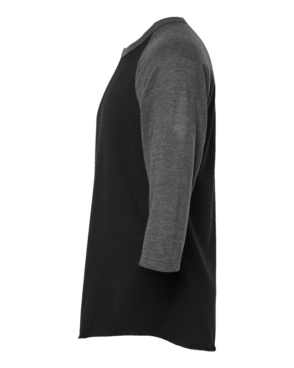 Left View of Black/ Heather Charcoal Fine Jersey Raglan T-Shirt - 245