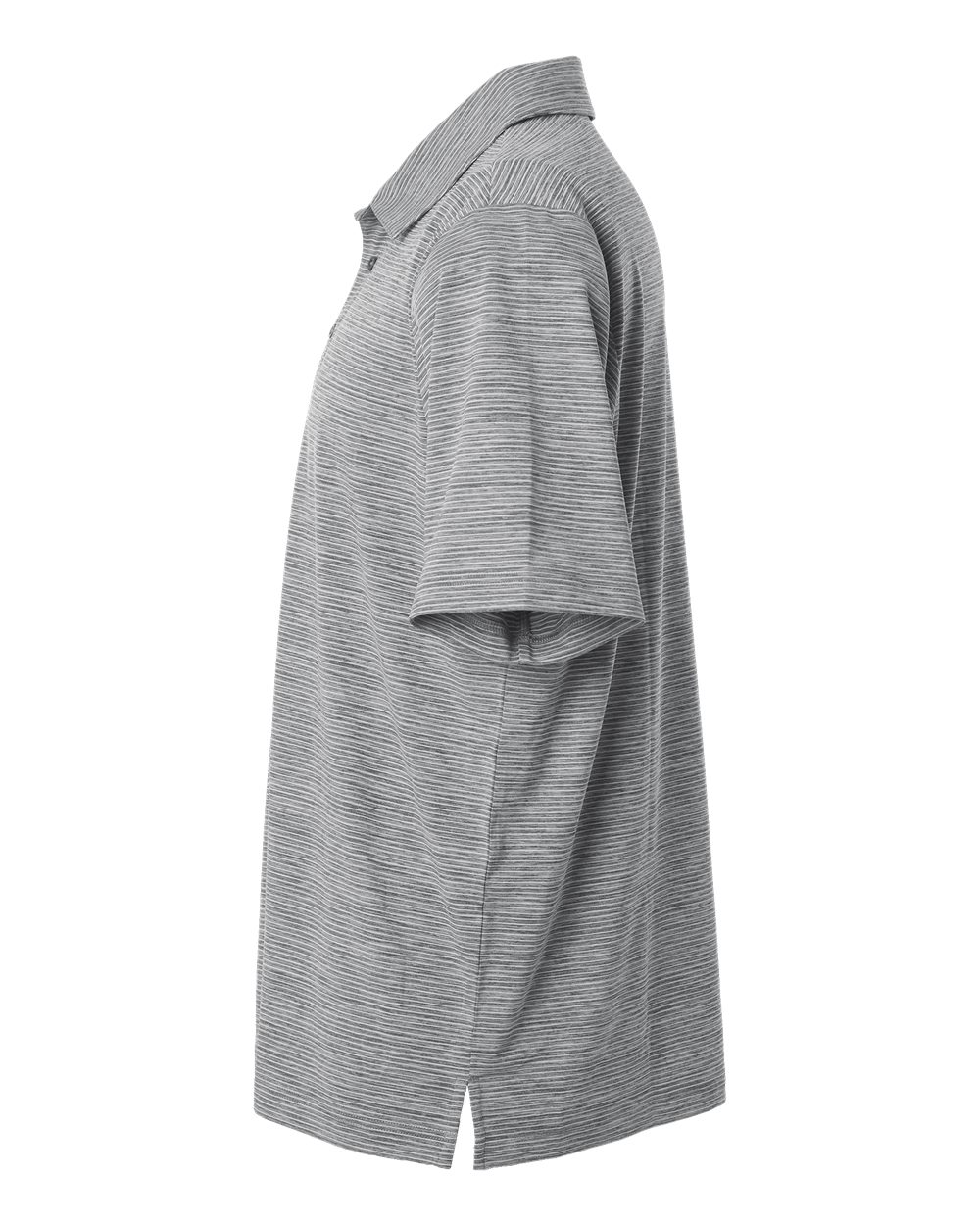 Left View of Black Heather/ White Men's Relay Heathered Stripe Polo - TT125