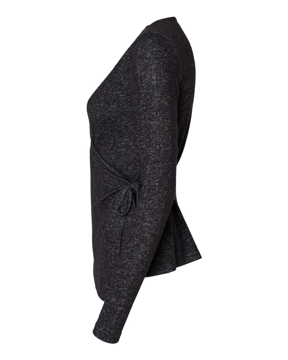 Left View of Black Heather Women's Cuddle Wrap Top - BW1301
