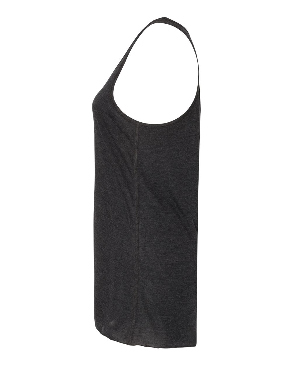 Left View of Black Heather Women&#39;s Flowy Racerback Tank - 8800