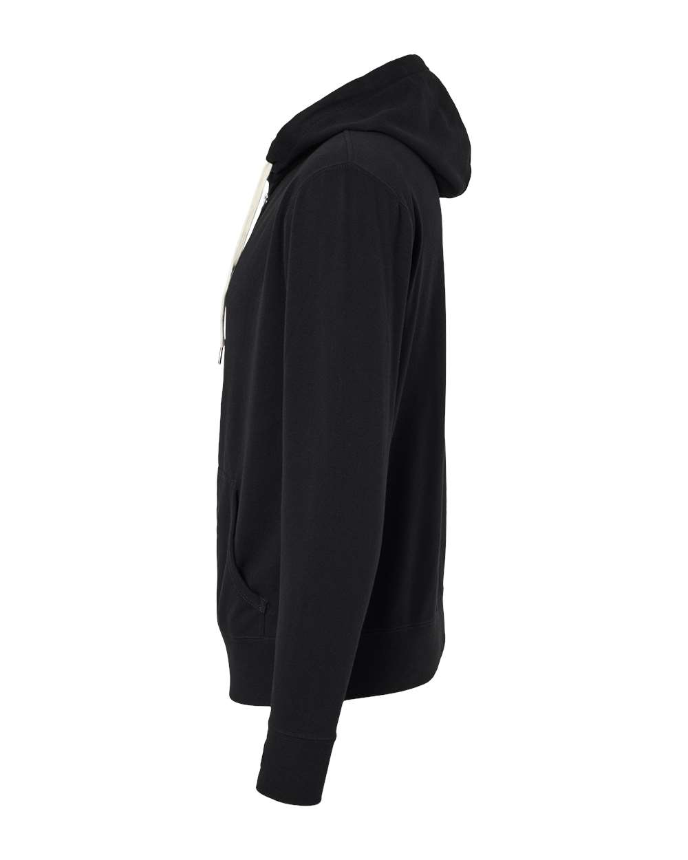 Left View of Black Heathered French Terry Full-Zip Hooded Sweatshirt - PRM90HTZ
