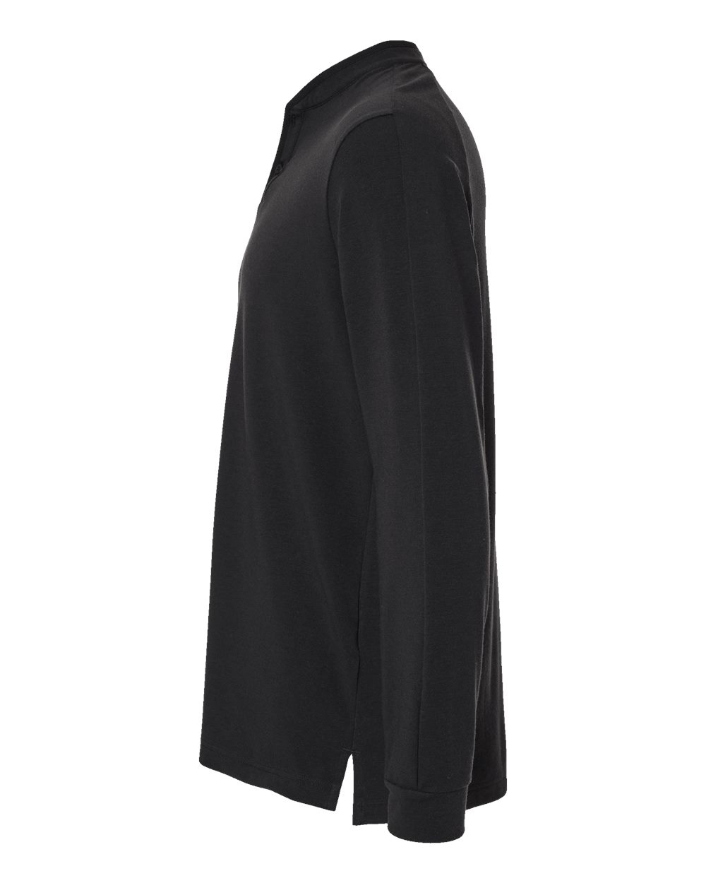 Left View of Black Henley Long Sleeve T-Shirt - A597