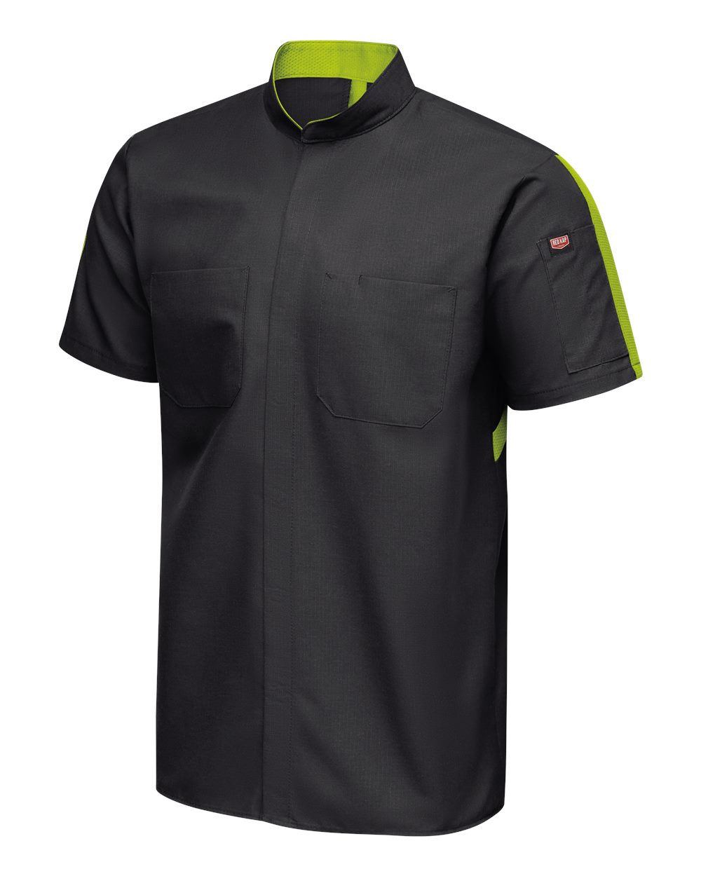 Left View of Black/ High Vis Yellow Mimix™ Pro+ Short Sleeve Work Shirt With OilBlok - SX46