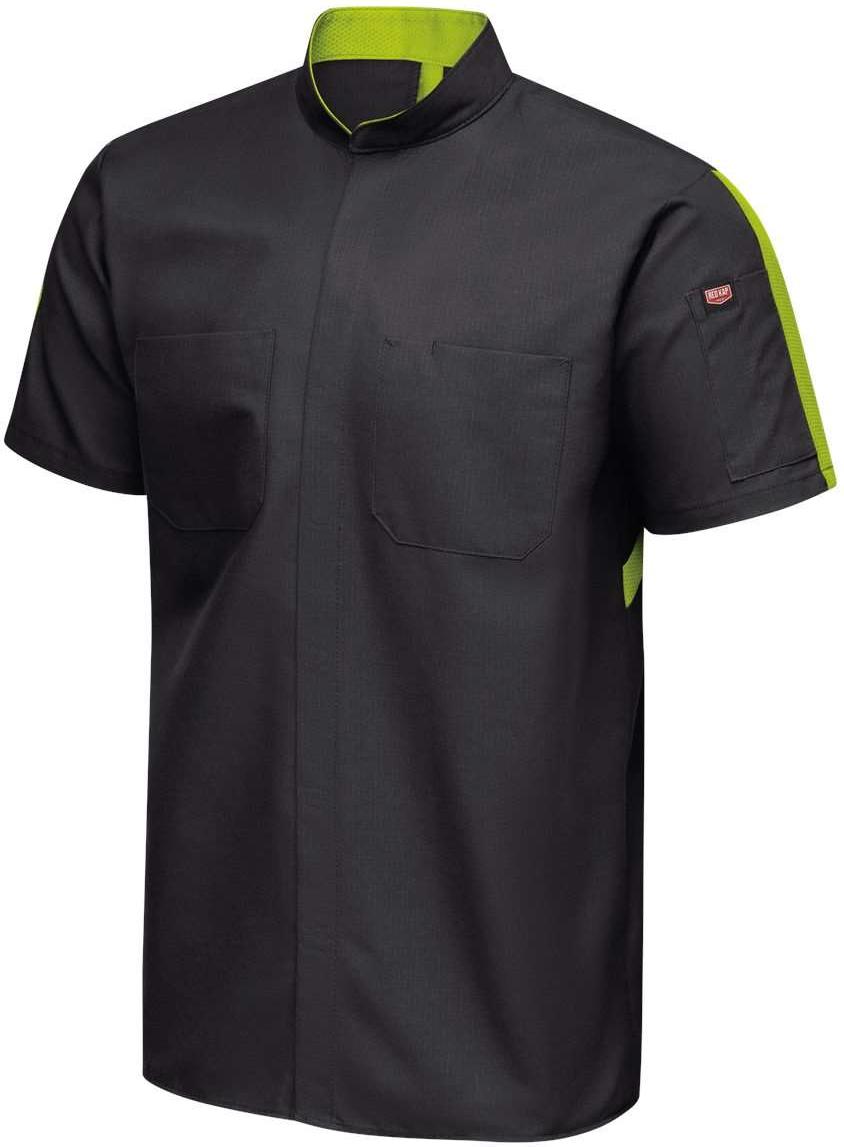 Left View of Black/ High Vis Yellow Mimix™ Pro+ Short Sleeve Work Shirt With OilBlok - Tall Sizes - SX46T