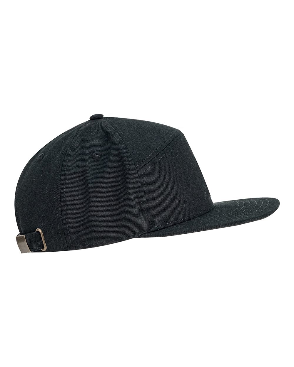 Left View of Black Hybrid Flat Bill Cap - BA709 plain