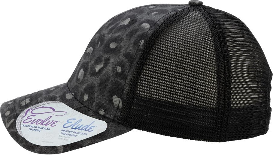 Left View of Black Leopard/ Black Women's Modern Trucker Cap - CHARLIE
