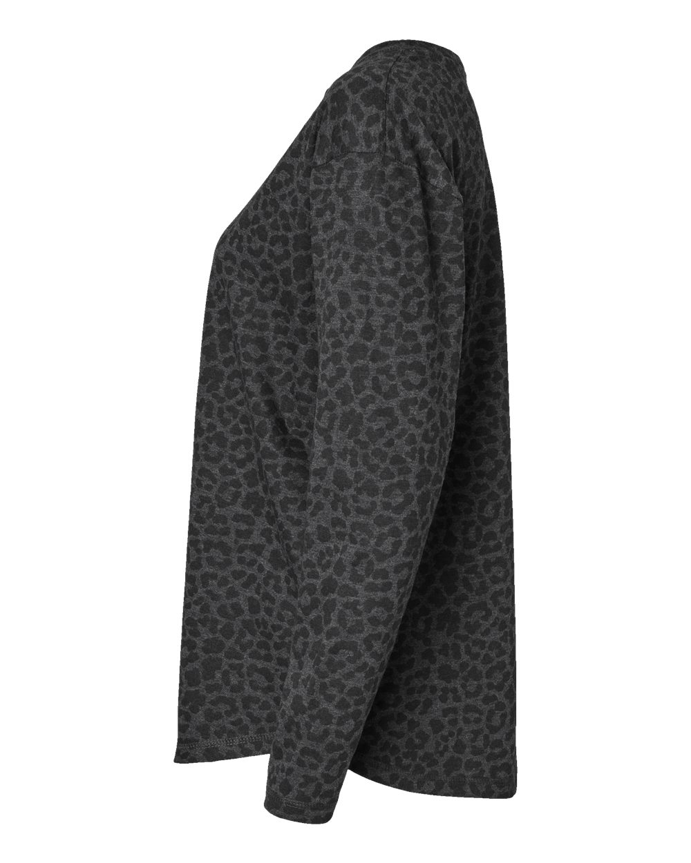 Left View of Black Leopard Women&#39;s Fine Jersey Long Sleeve Tee - 3508
