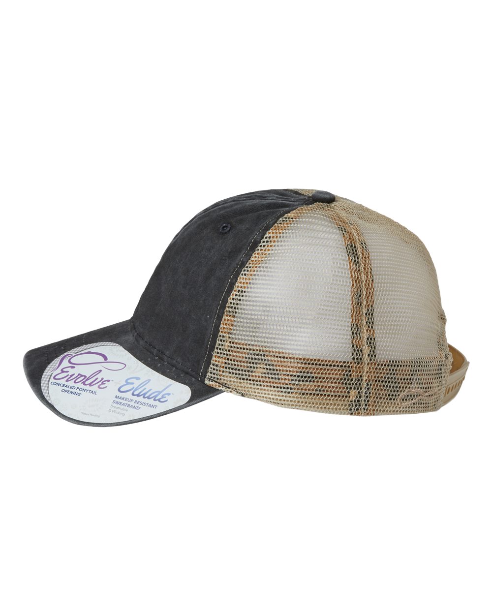Left View of Black/ Leopard Women&#39;s Washed Mesh-Back Cap - TESS