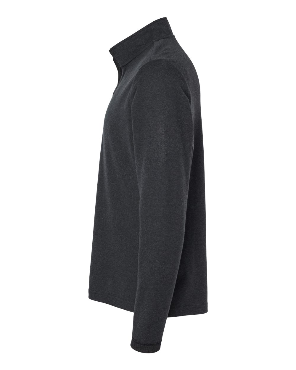 Left View of Black Melange 3-Stripes Quarter-Zip Sweater - A554