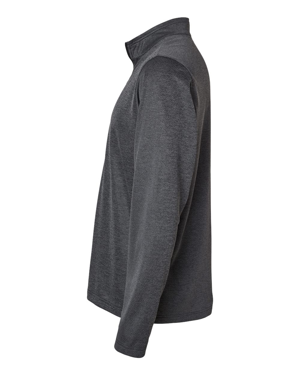 Left View of Black Melange Space Dyed Quarter-Zip Pullover - A593