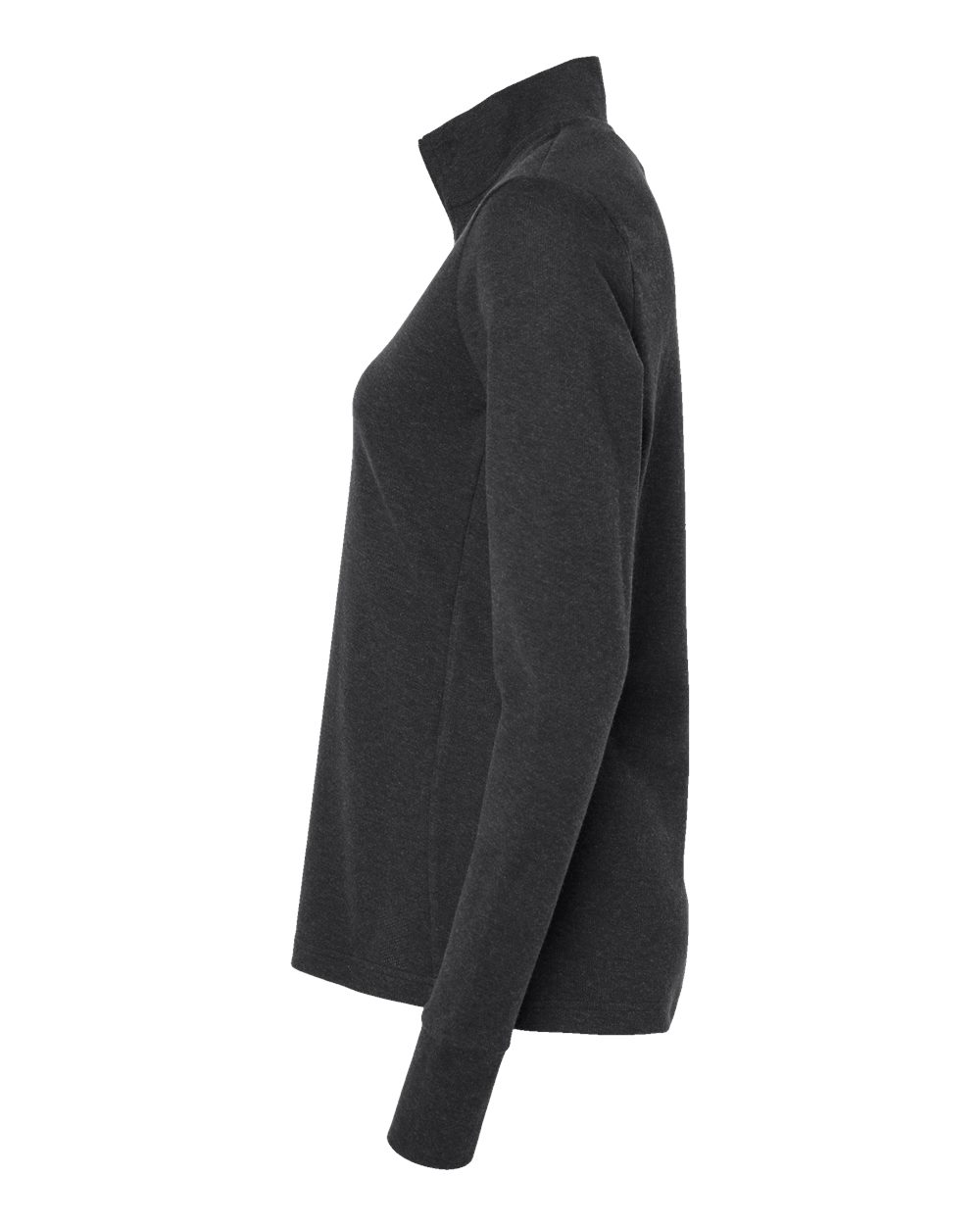 Left View of Black Melange Women&#39;s 3-Stripes Quarter-Zip Sweater - A555