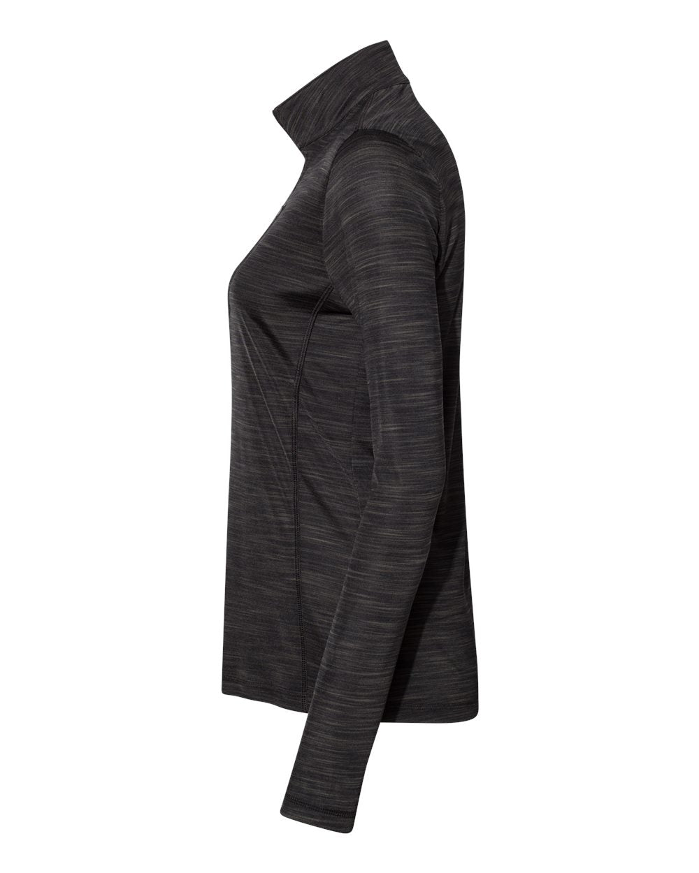 Left View of Black Melange Women&#39;s Lightweight Mélange Quarter-Zip Pullover - A476