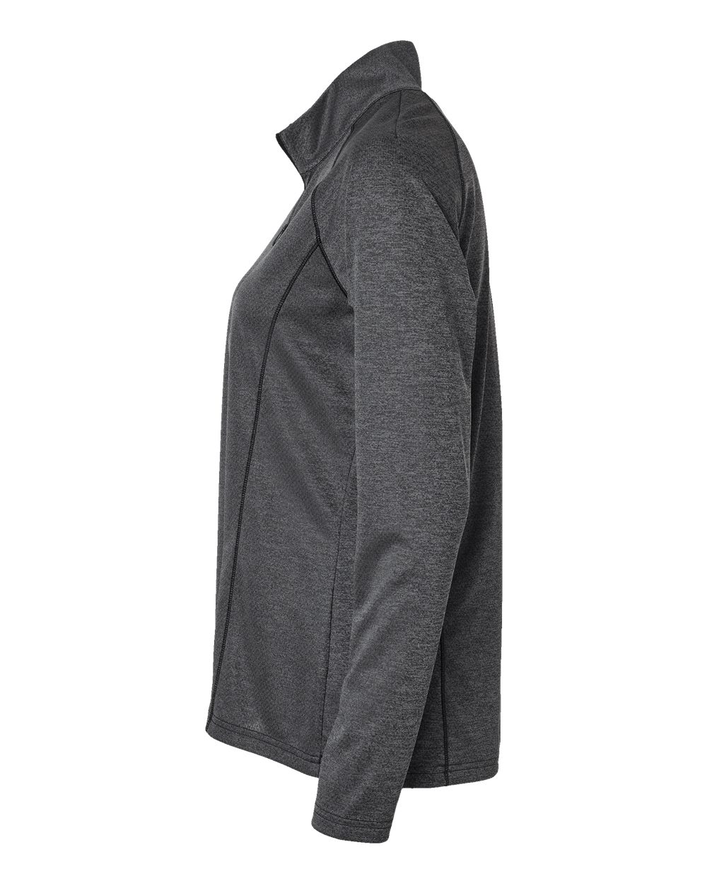 Left View of Black Melange Women&#39;s Space Dyed Quarter-Zip Pullover - A594