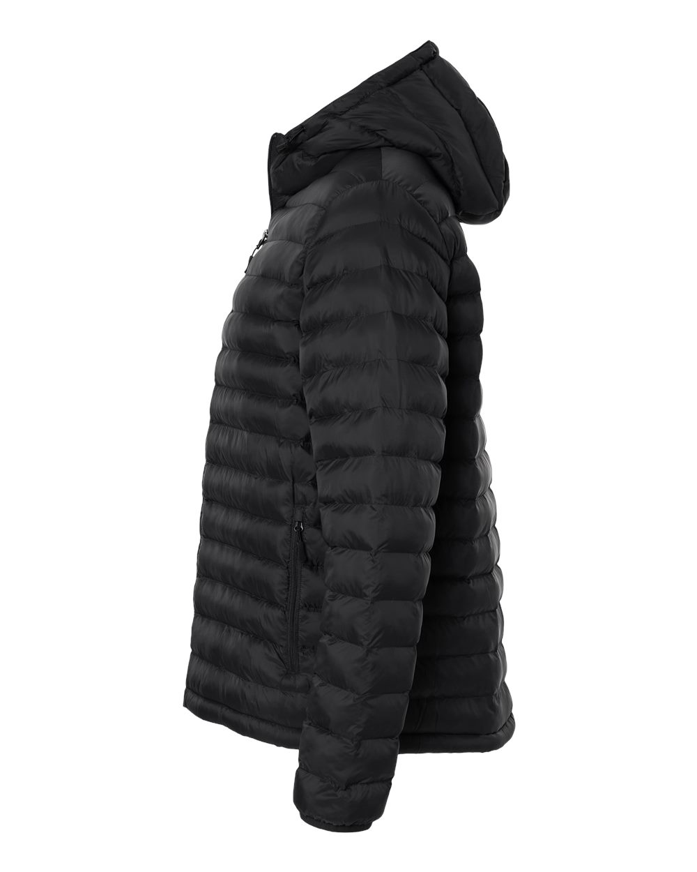 Left View of Black Men's Lightweight Poly-filled Hooded Puffer Jacket - 26715 plain