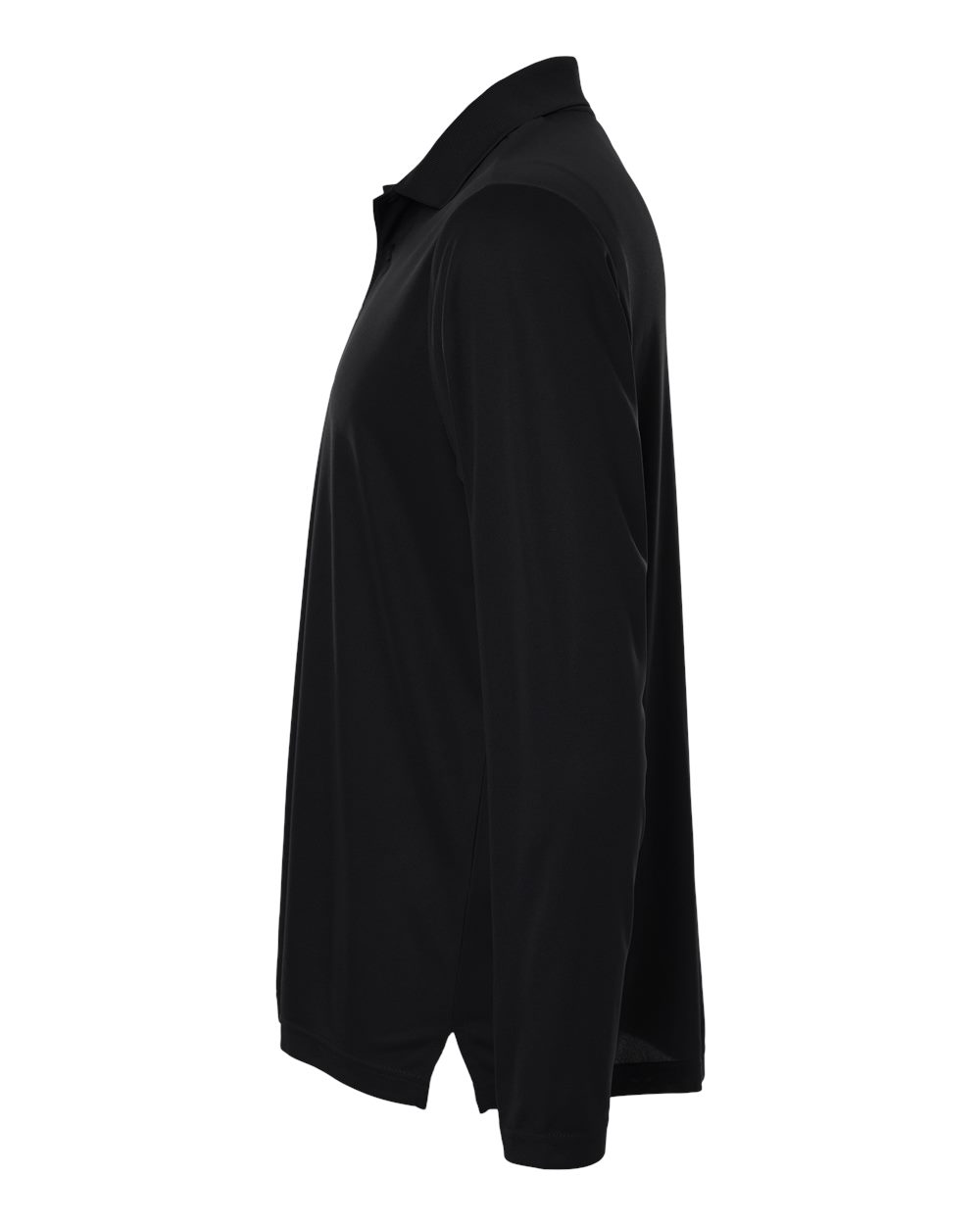 Left View of Black Men's Nova Performance Long Sleeve Pique Polo - CE108L plain