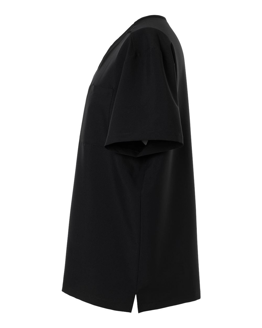 Left View of Black Men's V-Neck Pocket Scrub Top - HMB000 plain