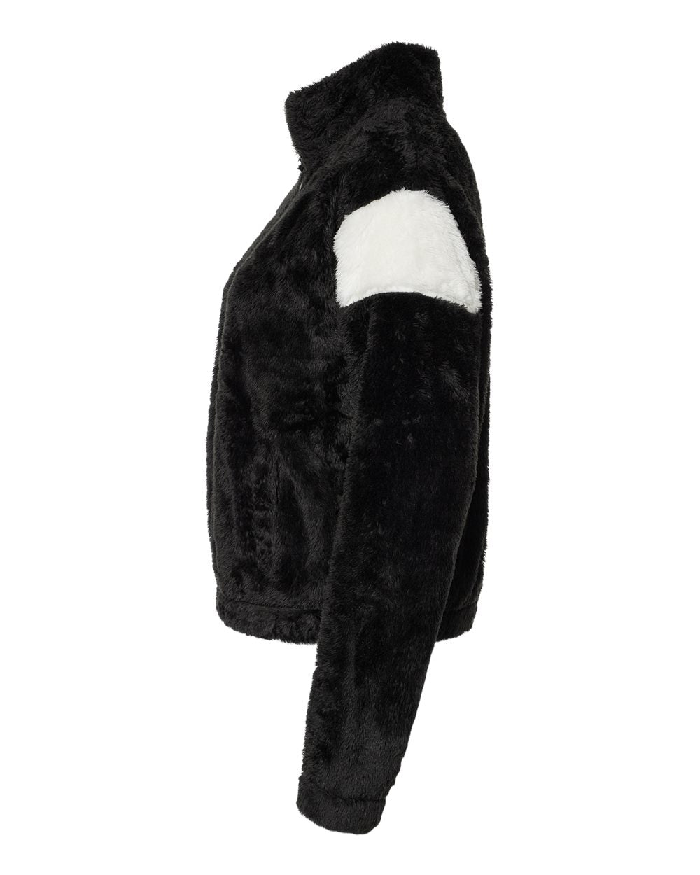 Left View of Black/ Natural Women&#39;s Remy Fuzzy Fleece Pullover - FZ04