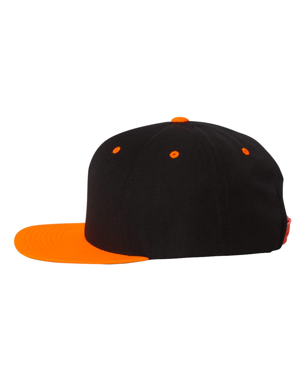 Left View of Black/ Neon Orange Premium Flat Bill Snapback Cap - 6089M