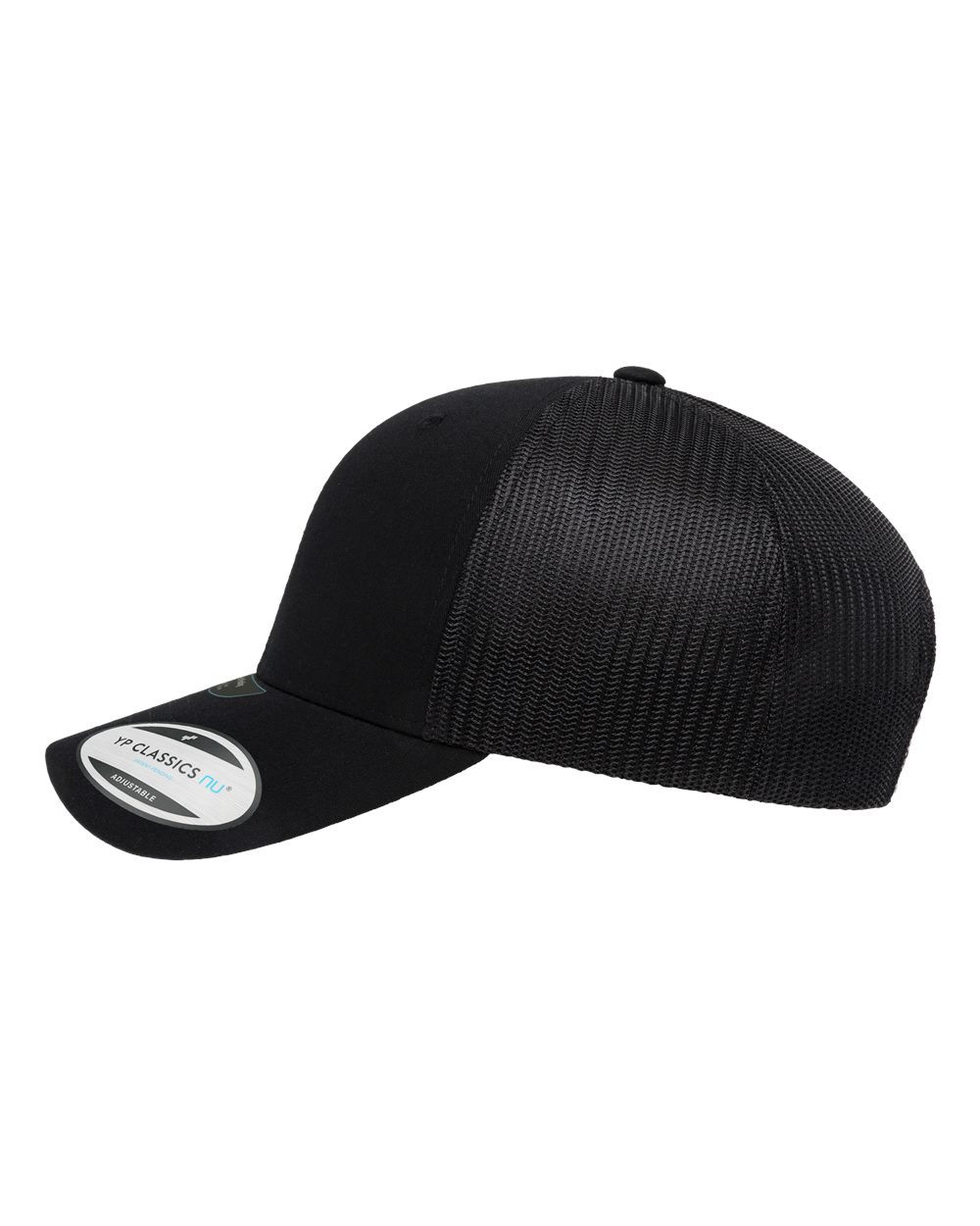 Left View of Black NU Retro Trucker Cap - 6606NU