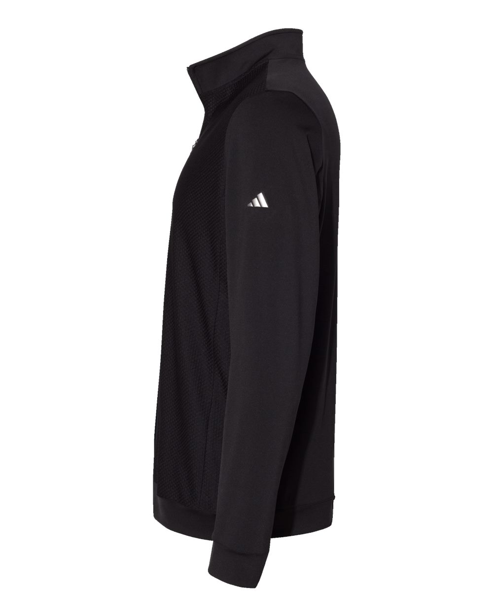 Left View of Black Performance Textured Quarter-Zip Pullover - A295