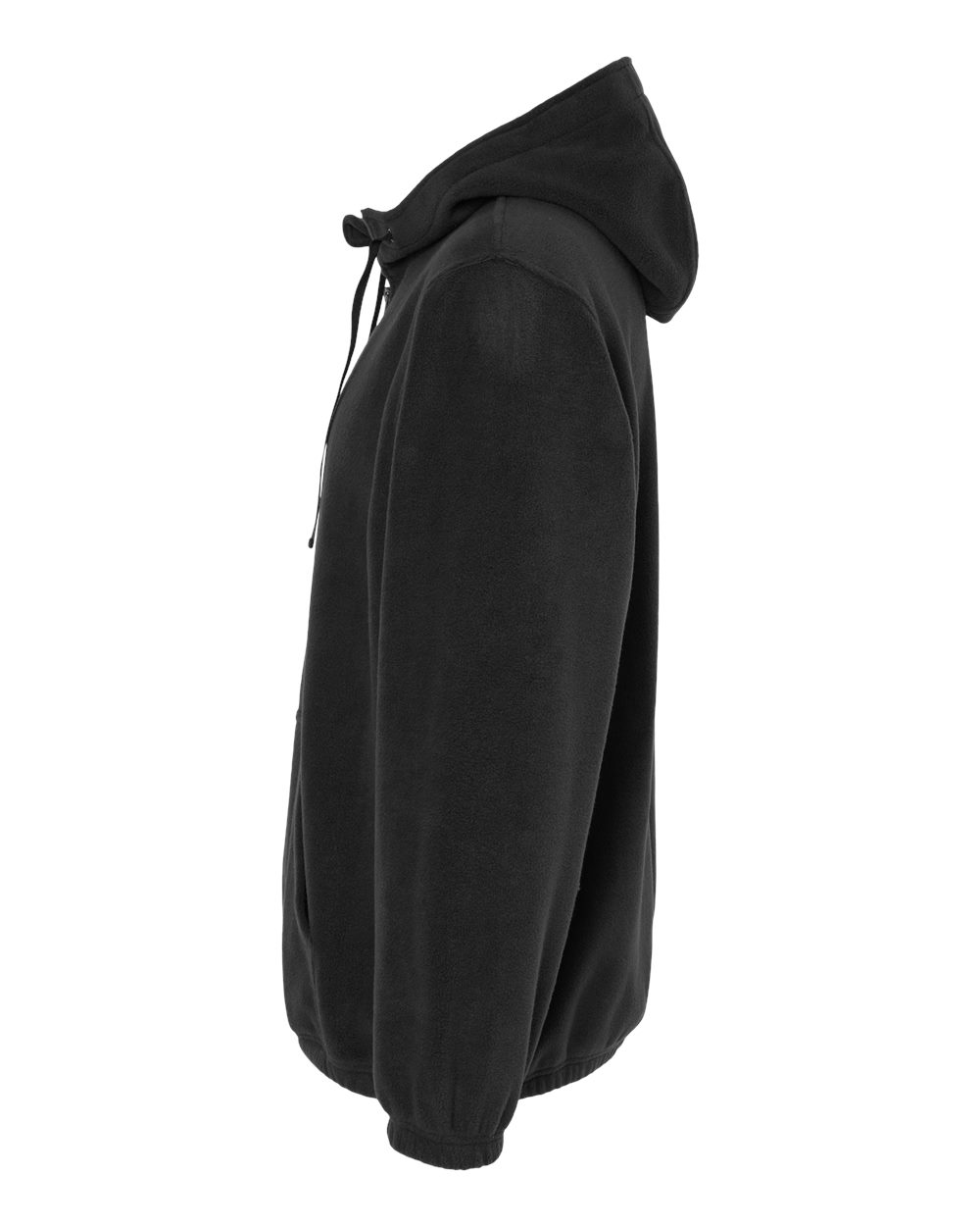 Left View of Black Polar Fleece Quarter-Zip Hooded Pullover - 3600