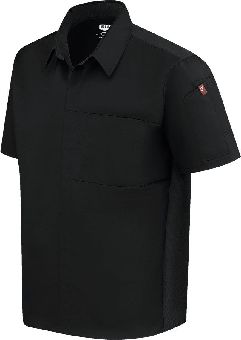 Left View of Black Poplin Airflow Cook Shirt with OilBlok - 502M