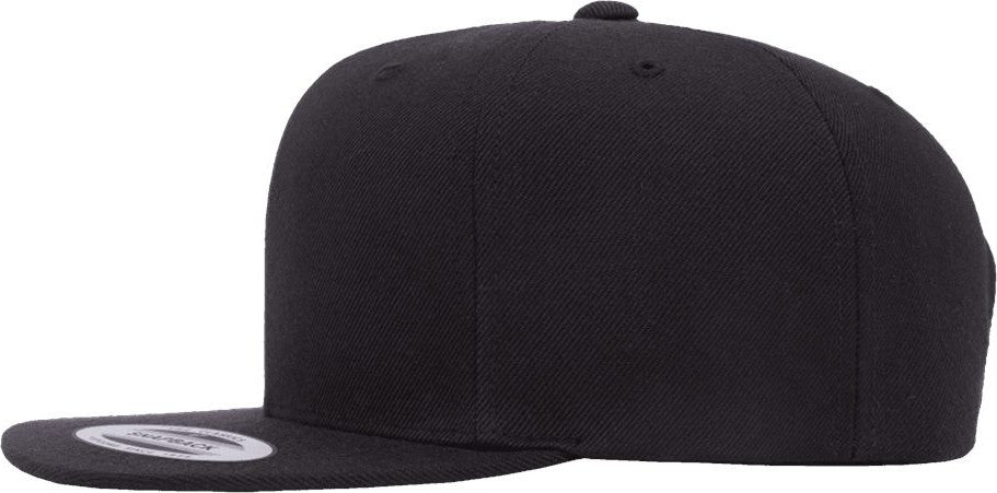 Left View of Black Premium Flat Bill Snapback Cap - 6089M