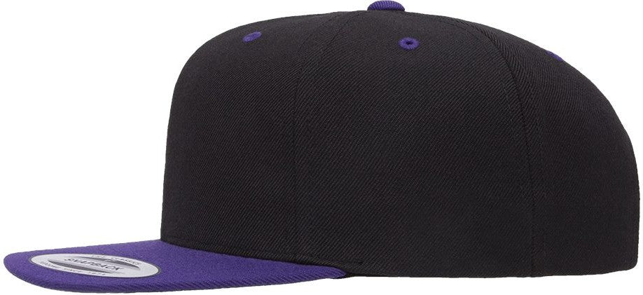 Left View of Black/ Purple Premium Flat Bill Snapback Cap - 6089M