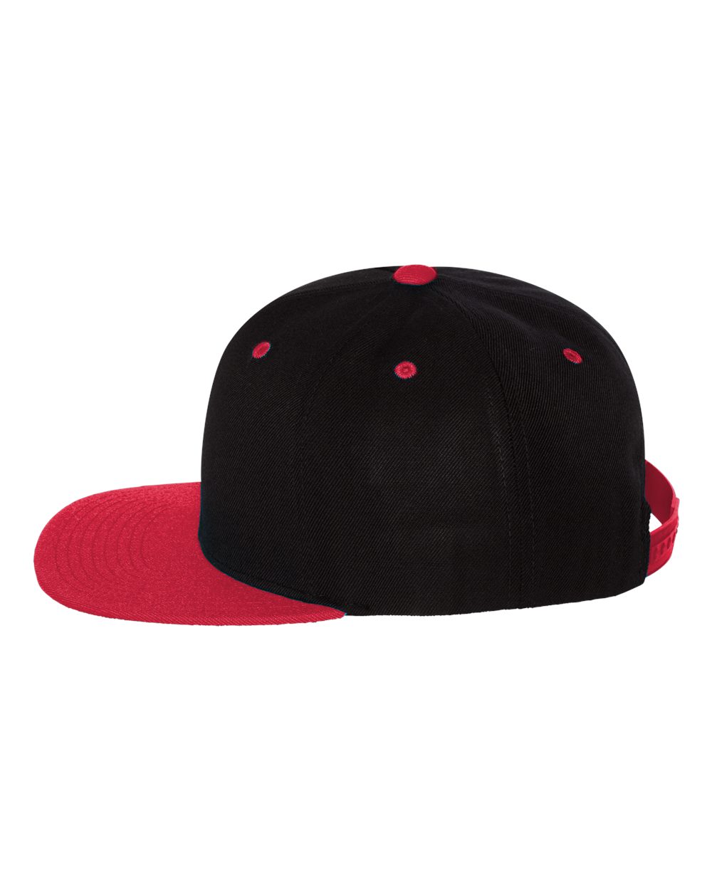 Left View of Black/ Red Premium Flat Bill Snapback Cap - 6089M