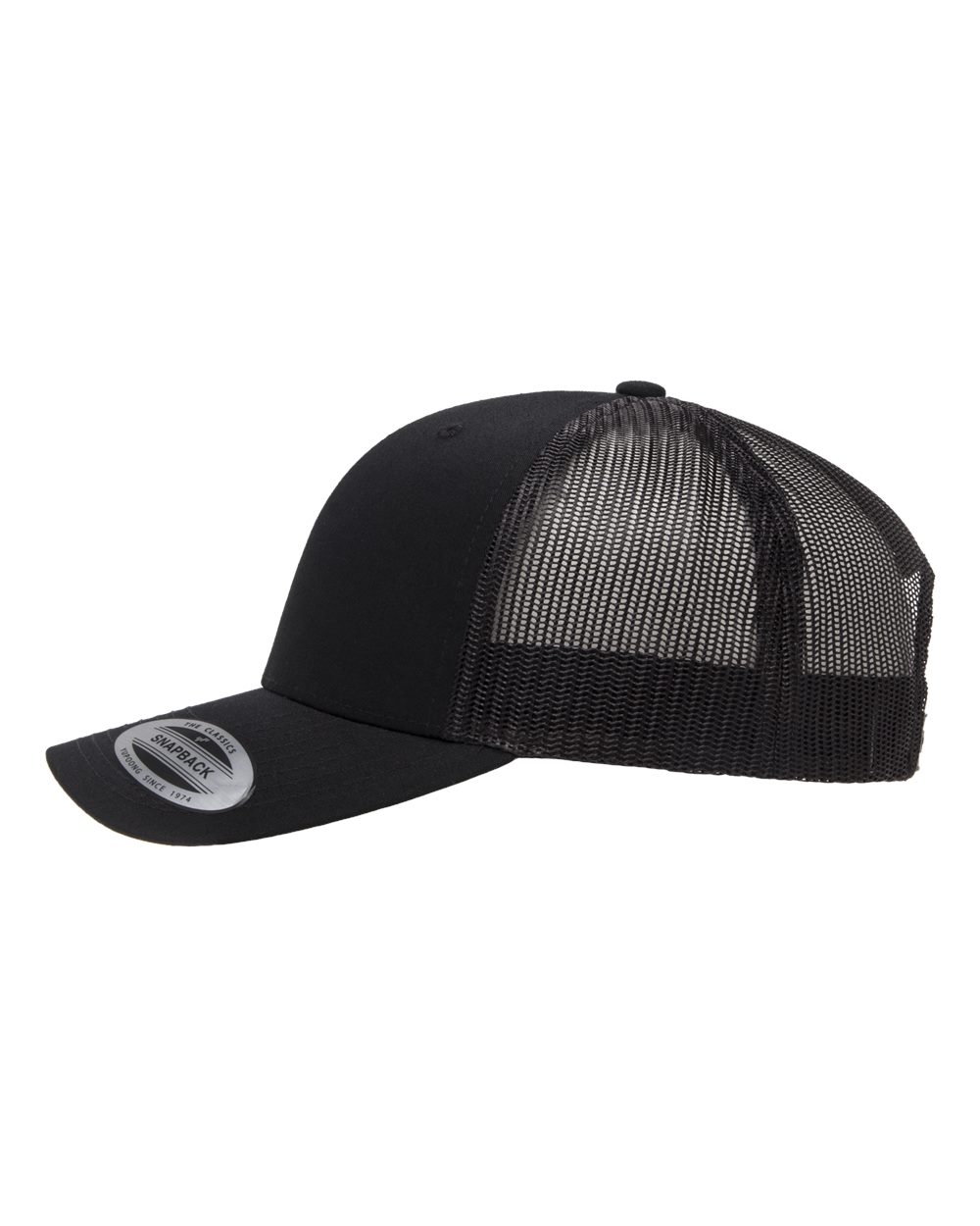 Left View of Black Retro Trucker Cap - 6606