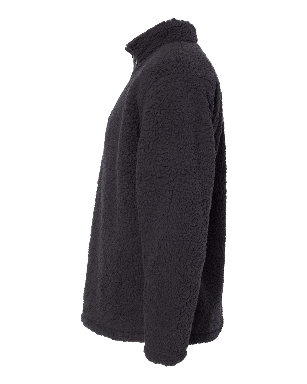 Left View of Black Sherpa Quarter-Zip Pullover - 8454