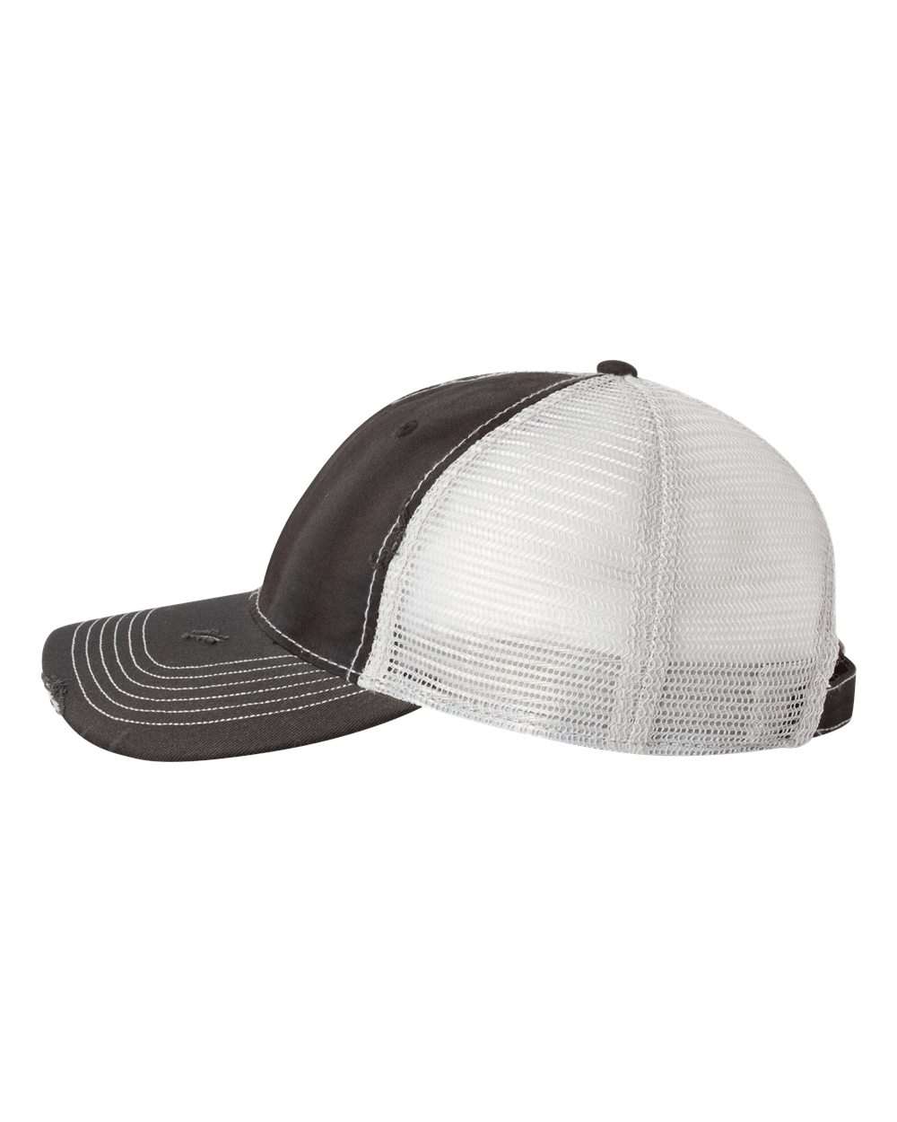 Left View of Black/ Silver Bounty Dirty-Washed Mesh-Back Cap - 3150