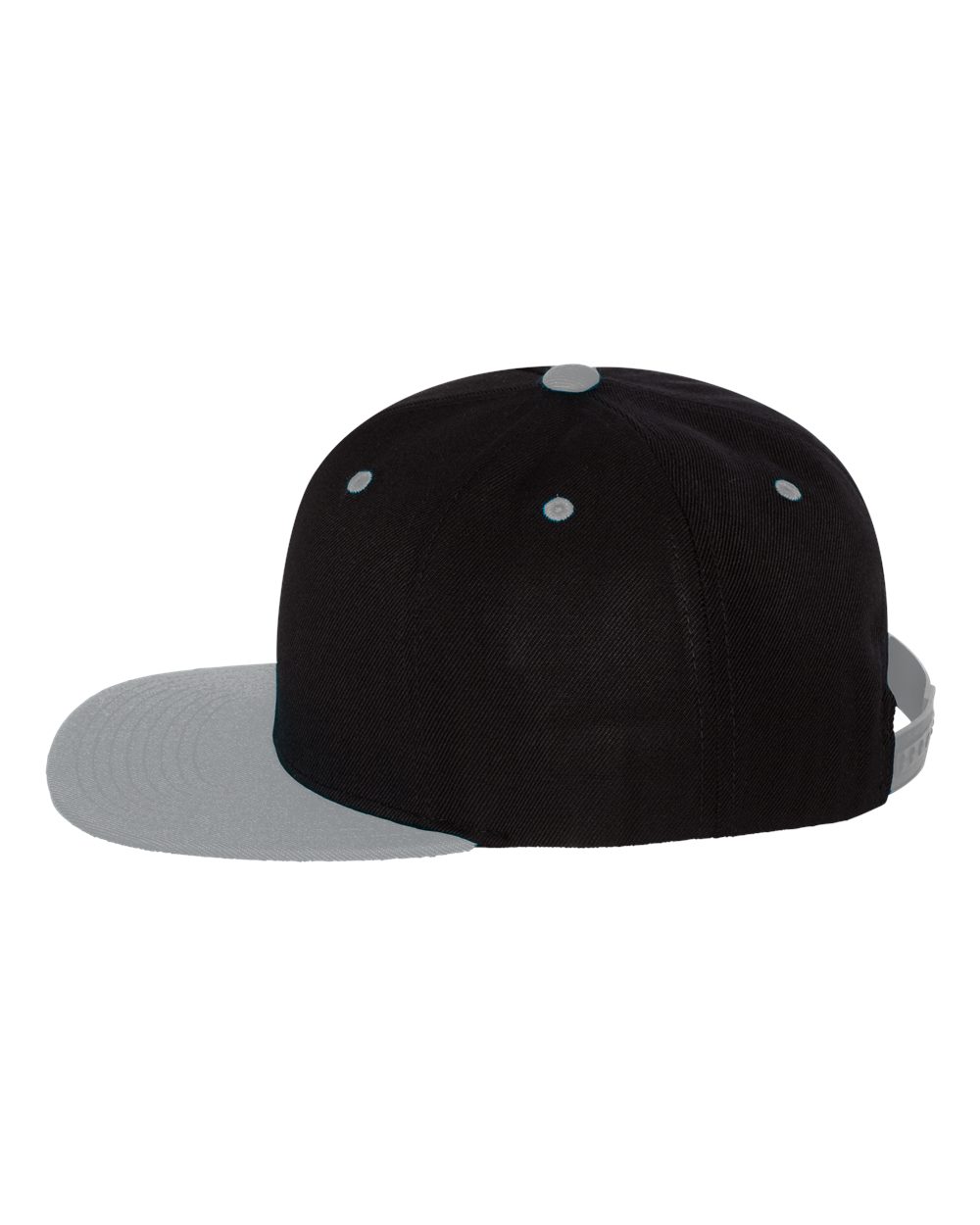 Left View of Black/ Silver Premium Flat Bill Snapback Cap - 6089M