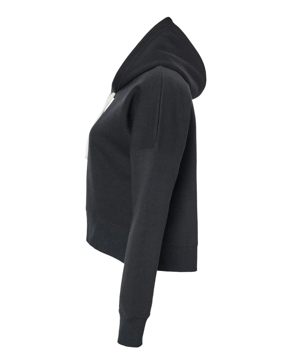 Left View of Black Solid Women&#39;s Crop Hooded Sweatshirt - 8853