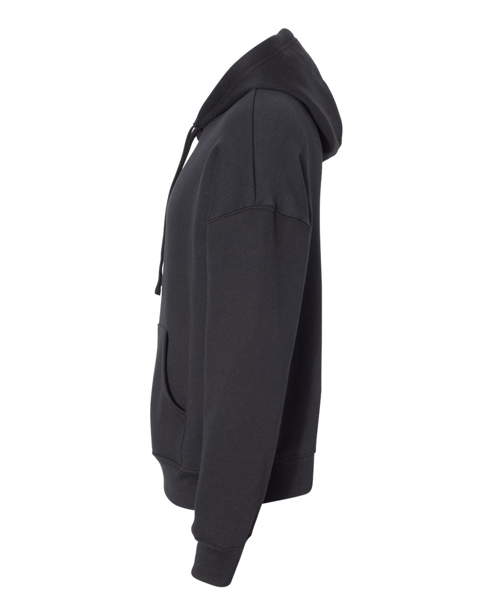 Left View of Black Sponge Fleece Drop Shoulder Hoodie - 3729