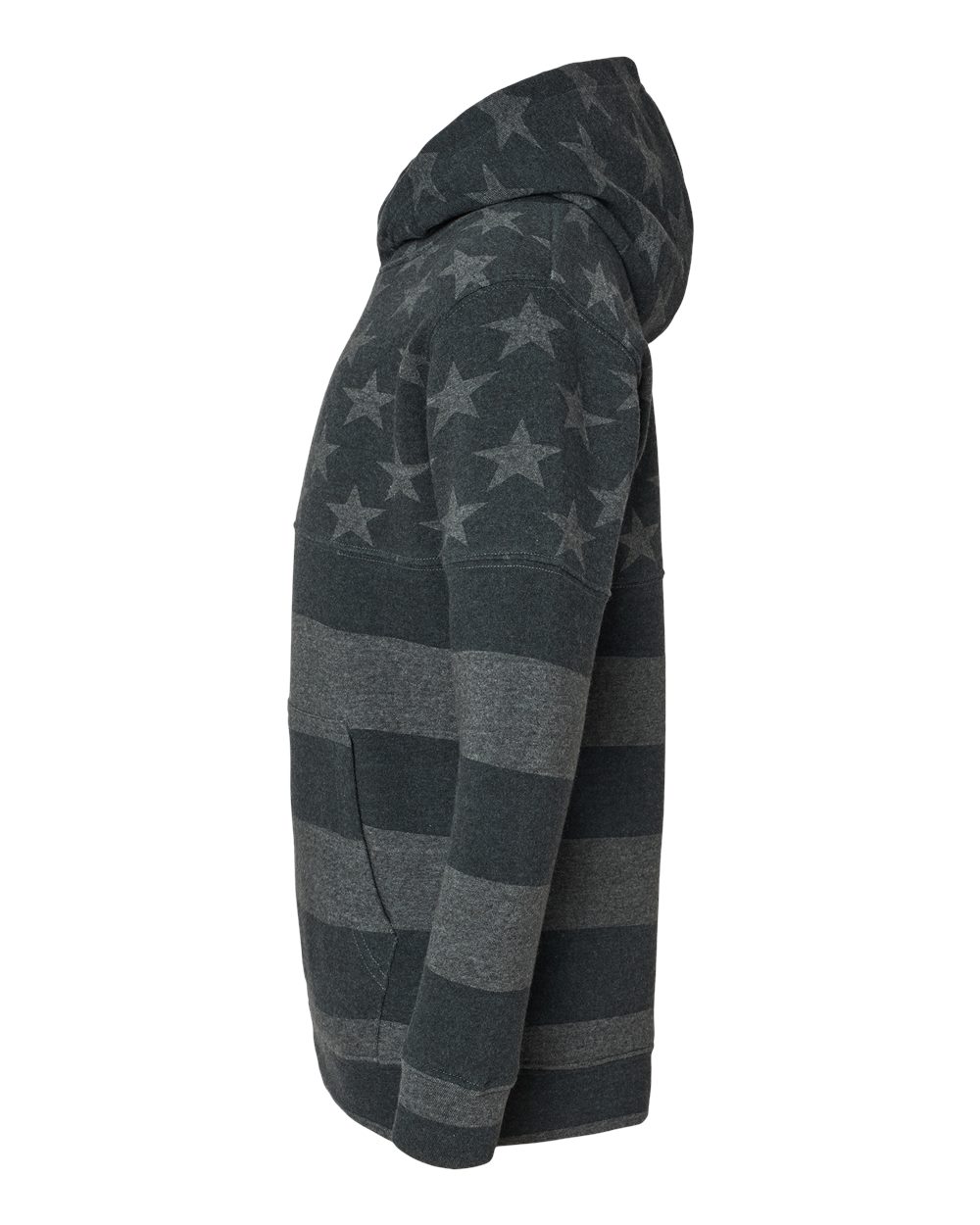 Left View of Black Stars &amp; Stripes Triblend Youth Triblend Fleece Hooded Sweatshirt - 8880