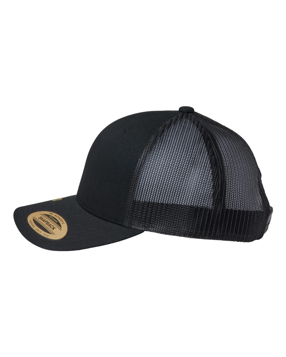 Left View of Black Sustainable Retro Trucker Cap - 6606R