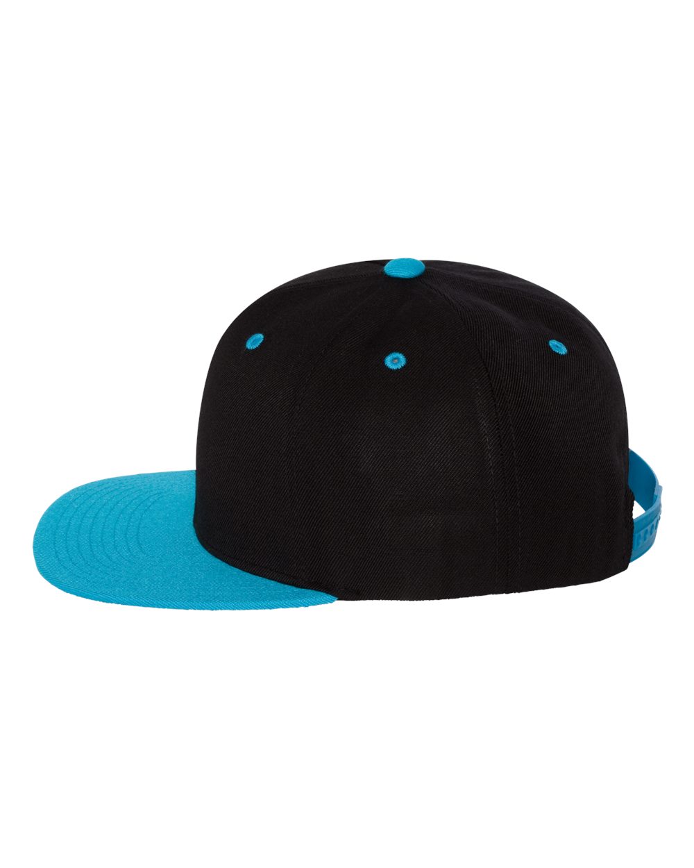 Left View of Black/ Teal Premium Flat Bill Snapback Cap - 6089M