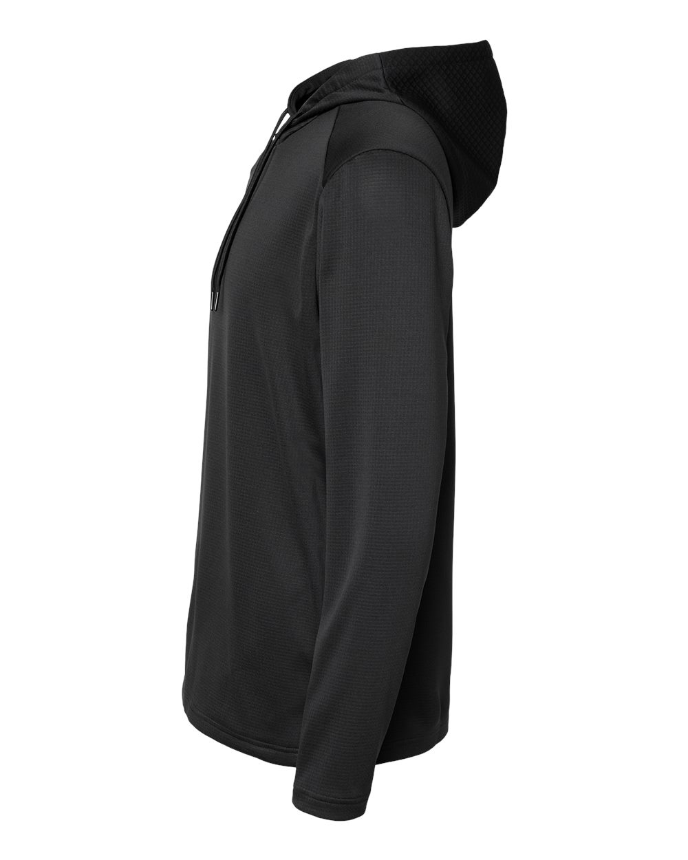 Left View of Black Textured Mixed Media Hooded Sweatshirt - A530