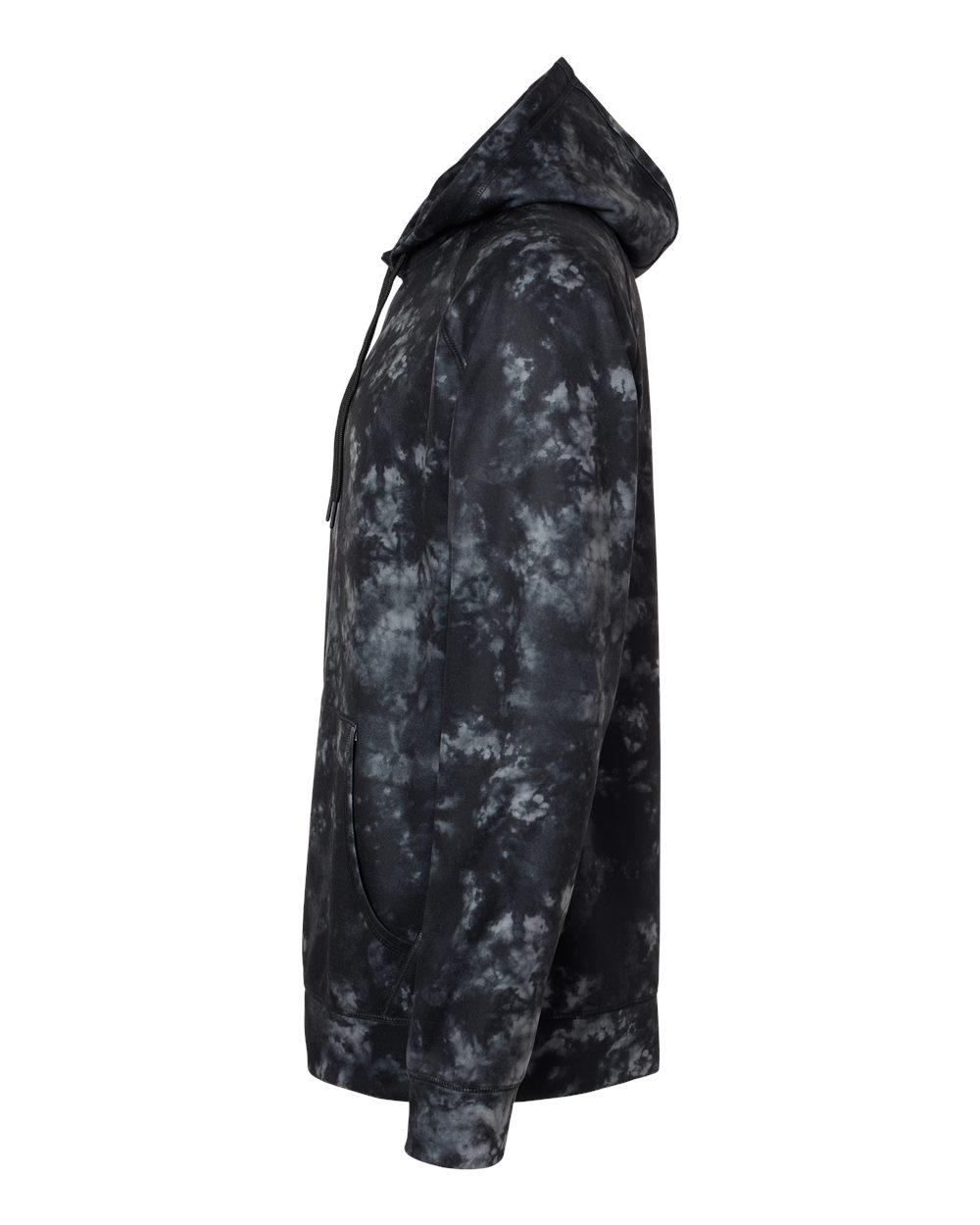 Left View of Black Tie Dye Performance Raglan Pullover Sweatshirt - 8670